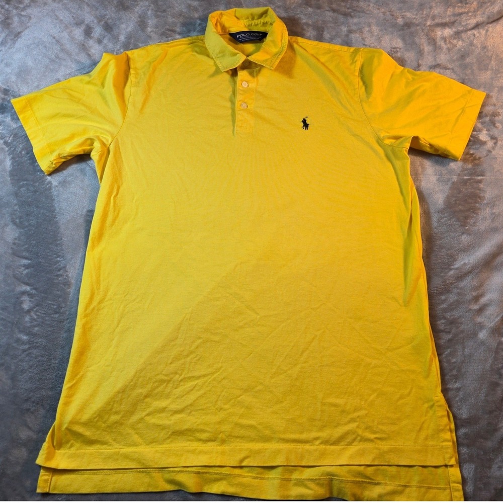 Polo Golf Ralph Lauren‎ Polo Shirt Mens M Yellow Pima Cotton Plaid Collar Trim